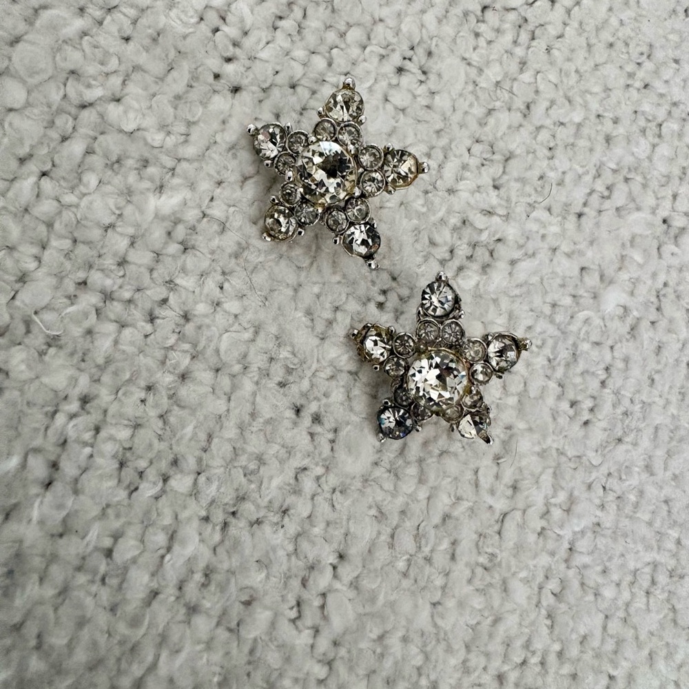 Vintage Silver Crystal Starburst Earrings
